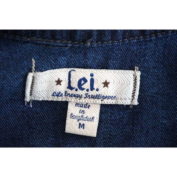 l.e.i. Cropped Jean Jacket Distressed Juniors Size M Indigo Blue Stretch Denim - Picture 10 of 10